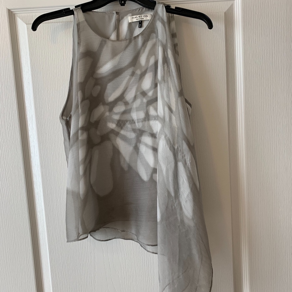 Halston Heritage Asymmetric Printed Chiffon Top